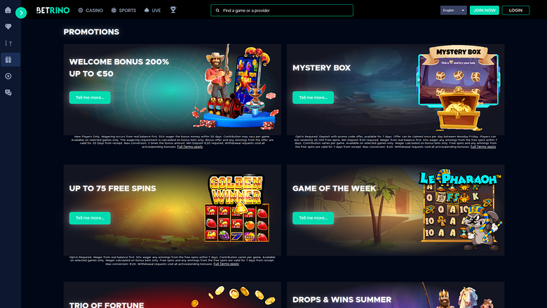 Betrino Casino — Promotions page