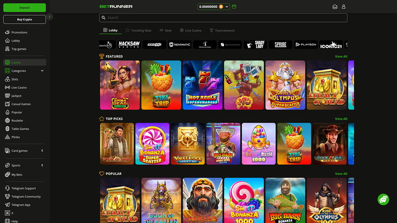 BetRunner Casino — Games by studio