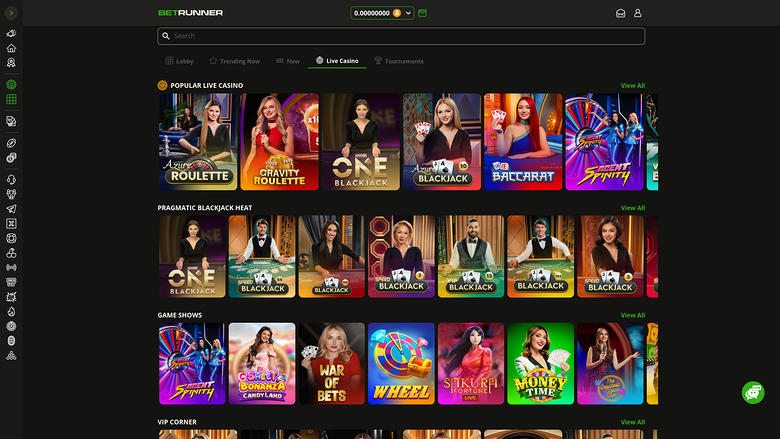 BetRunner Casino — Live dealer lobby