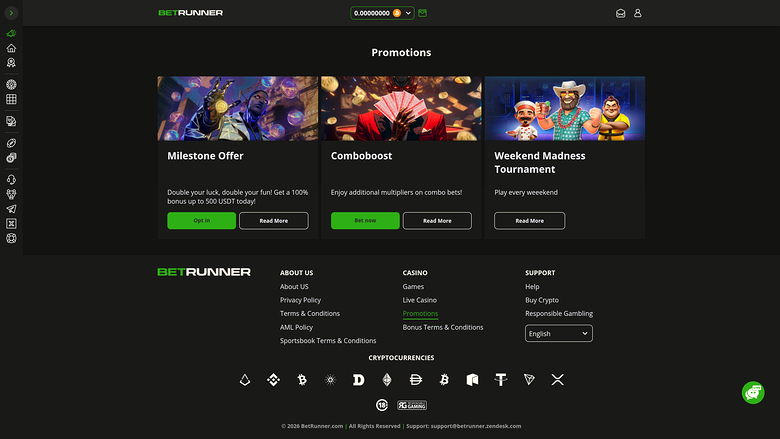 BetRunner Casino — Promotions page