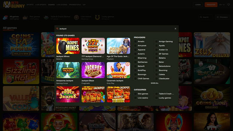 Bets Bunny Casino — Jackpot games