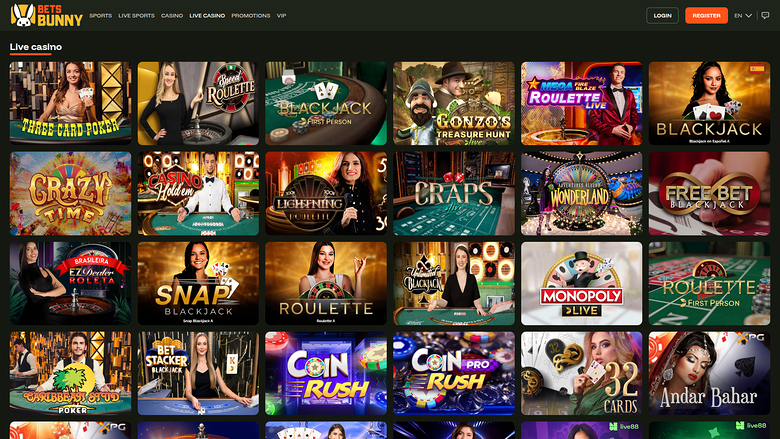 Bets Bunny Casino — Live dealer lobby