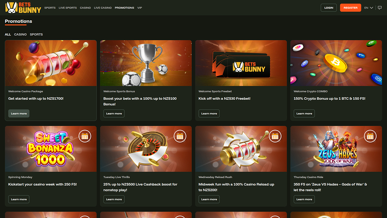 Bets Bunny Casino — Promotions page
