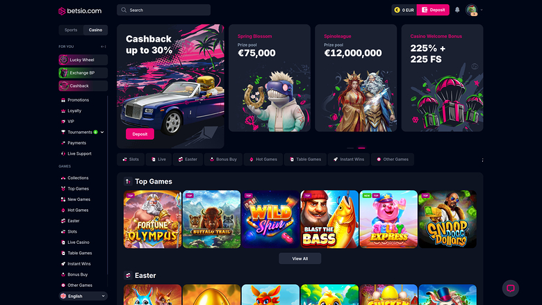 Bets.io Casino — Homepage