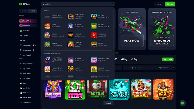 Bets.io Casino — Jackpot games