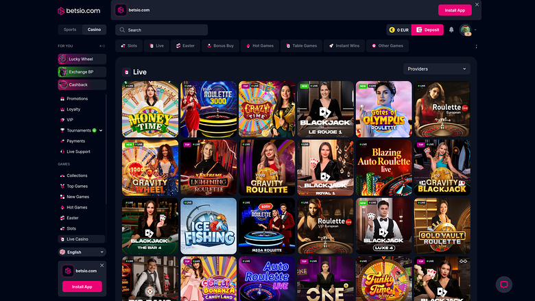 Bets.io Casino — Live dealer lobby