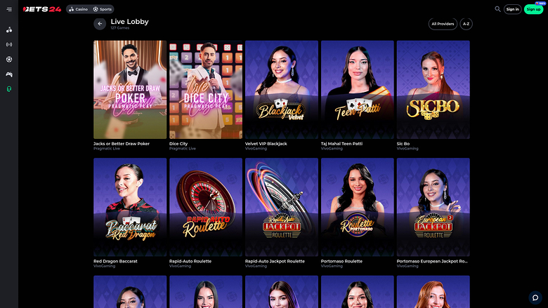 Bets24 Casino — Live dealer lobby