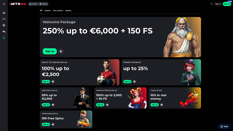 Bets24 Casino — Promotions page