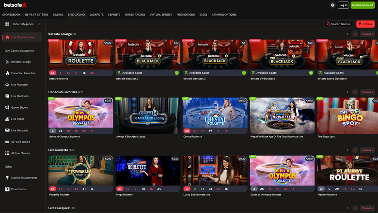 Betsafe Casino — Live dealer lobby