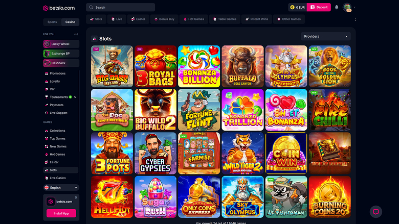 Betsio Casino — Games lobby