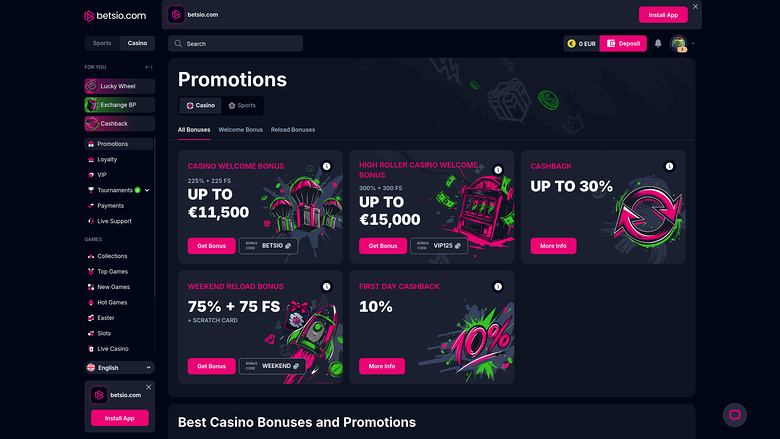 Betsio Casino — Promotions page