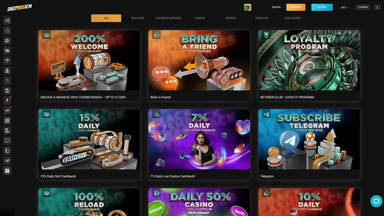 Betssen Casino — Promotions page