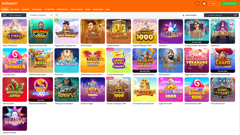 Betsson Casino — Games lobby