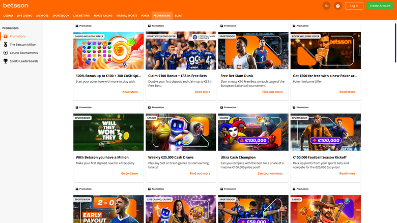 Betsson Casino — Promotions page