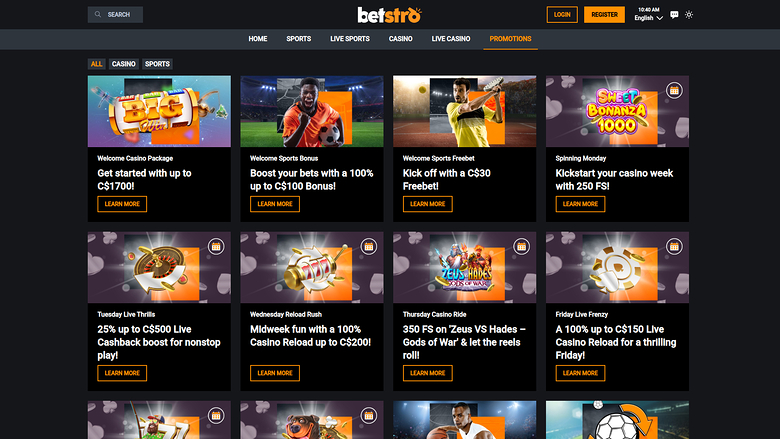 Betstro Casino — Promotions page