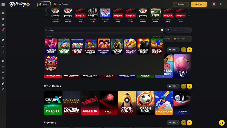 Betswap.gg Casino — Jackpot games