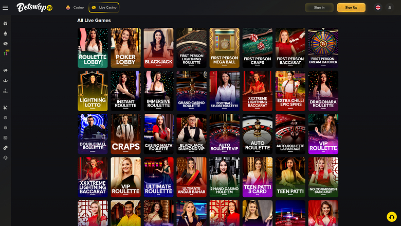 Betswap.gg Casino — Live dealer lobby