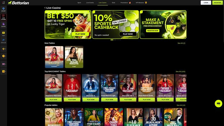 Bettorian Casino — Live dealer lobby