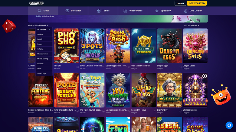 BetUS Casino — Games by studio