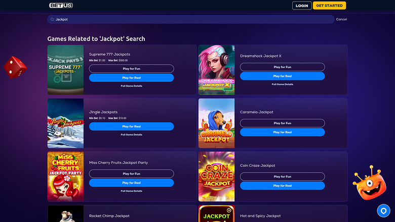 BetUS Casino — Jackpot games