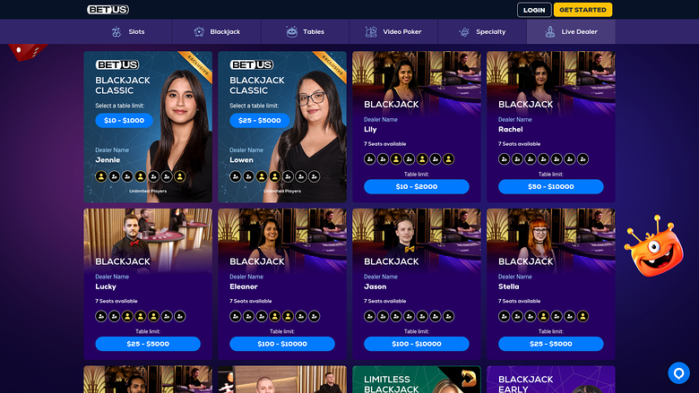 BetUS Casino — Live dealer lobby