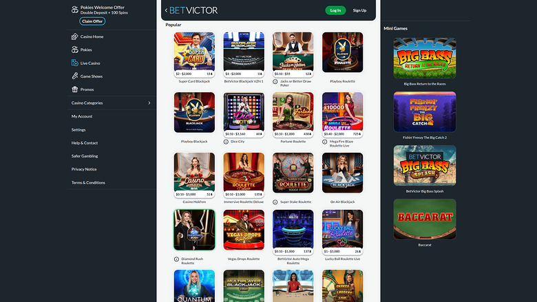 BetVictor Casino — Live dealer lobby