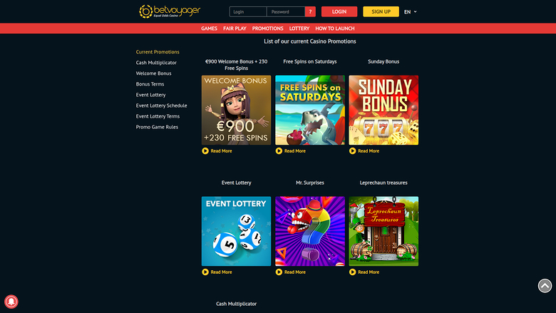 Betvoyager Casino — Promotions page