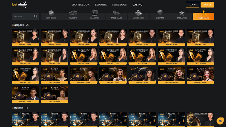 Betwhale Casino — Live dealer lobby