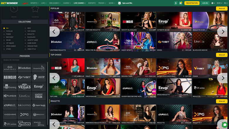 BetWinner Casino — Live dealer lobby