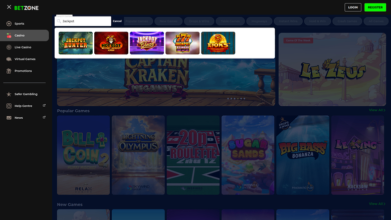 Betzone Casino — Jackpot games