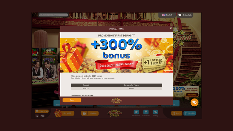 Big Azart Casino — Promotions page