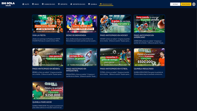 Big Bola Online — Promotions page