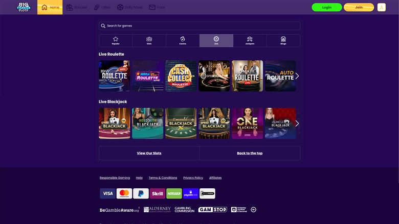 Big Thunder Slots Casino — Live dealer lobby