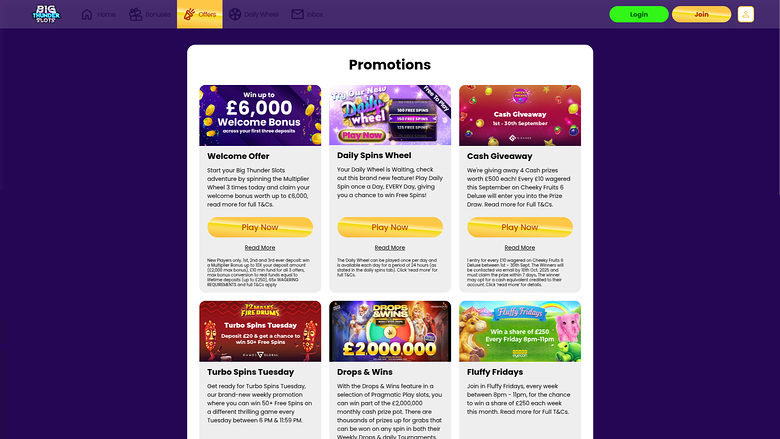 Big Thunder Slots Casino — Promotions page