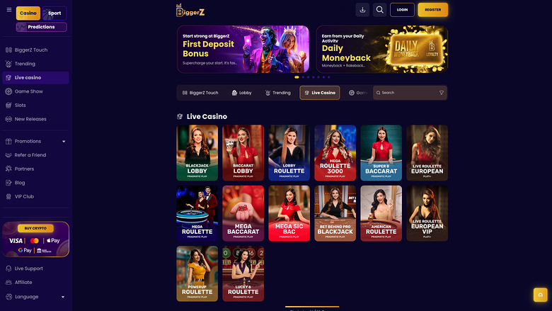 Biggerz Casino — Live dealer lobby