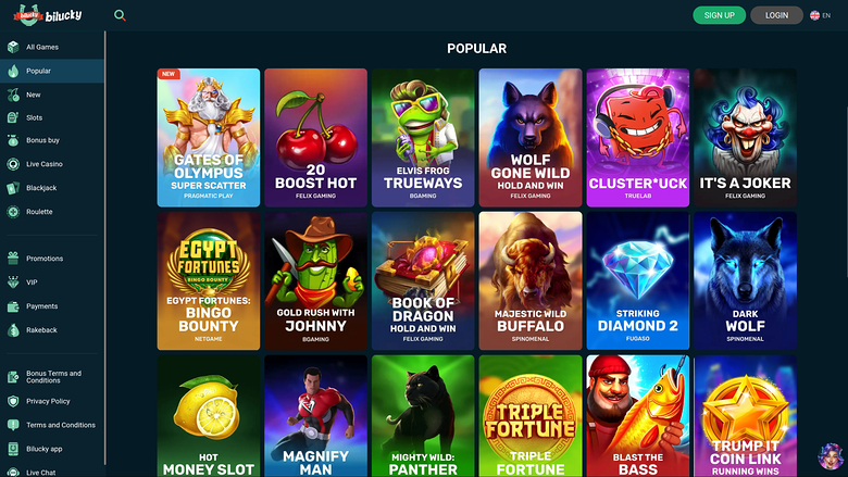 Bilucky Casino — Games lobby