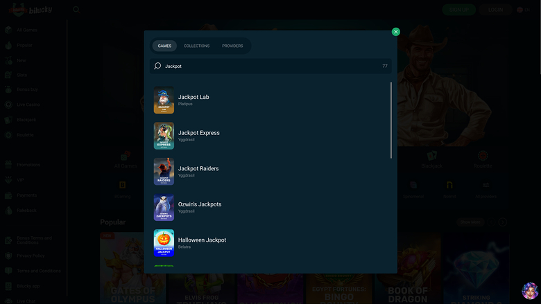 Bilucky Casino — Jackpot games