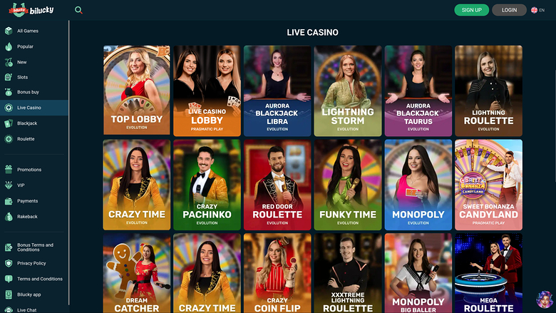 Bilucky Casino — Live dealer lobby
