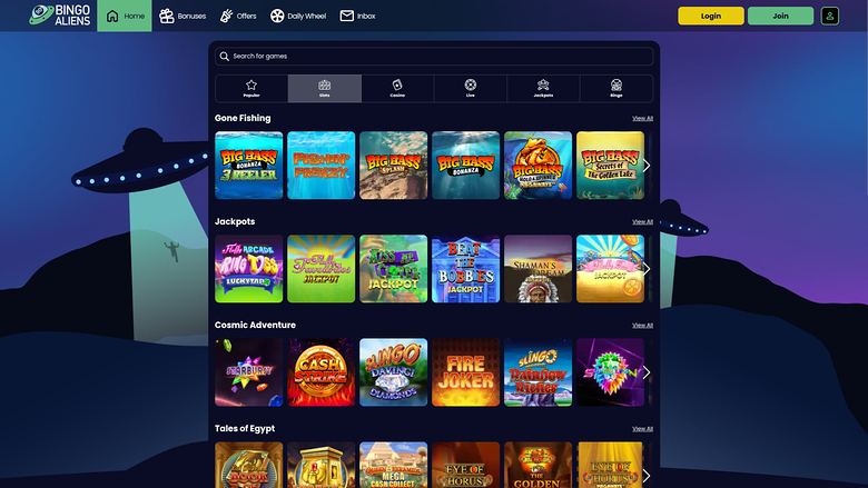 Bingo Aliens — Games lobby