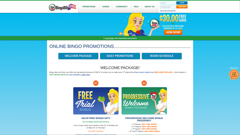 Bingo Billy Casino — Promotions page