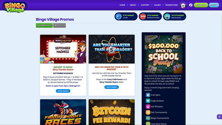 Bingo Village Casino — Promotions page