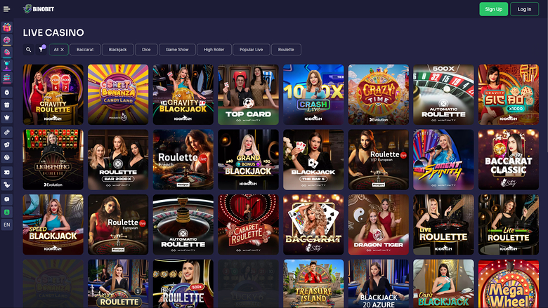Bino.bet Casino — Live dealer lobby