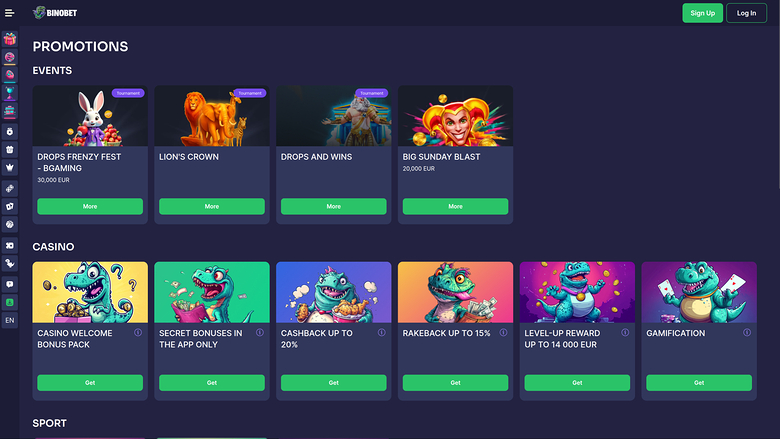 Bino.bet Casino — Promotions page