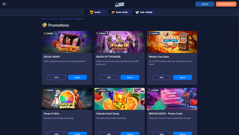 Bison Casino — Promotions page