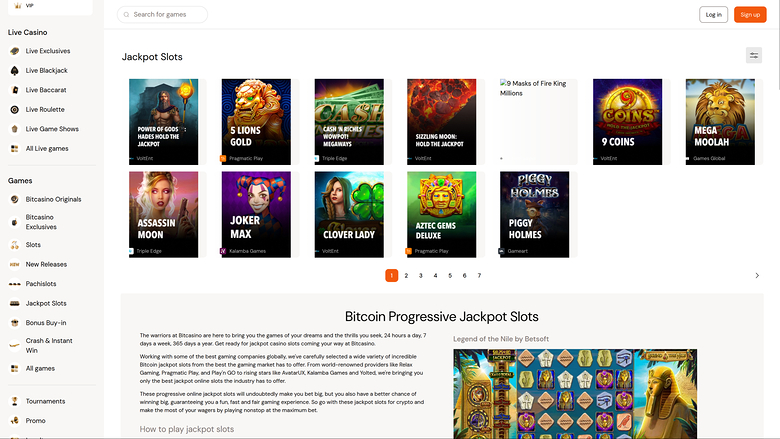 Bitcasino.io — Jackpot games