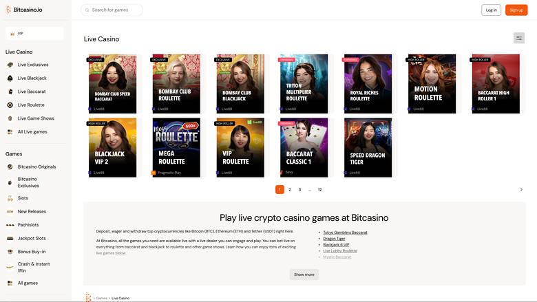 Bitcasino.io — Live dealer lobby