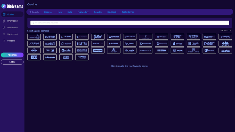 Bitdreams Casino — Games by studio