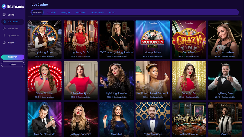 Bitdreams Casino — Live dealer lobby