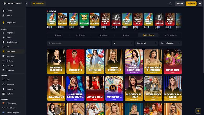 BitFortune Casino — Live dealer lobby