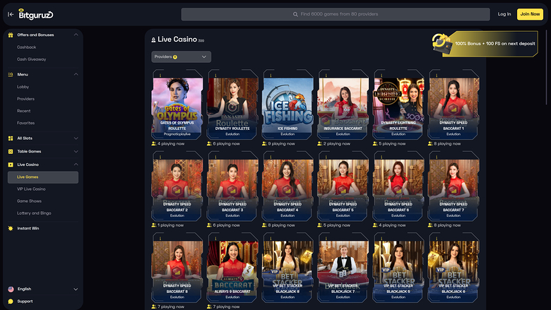 BitGuruz Casino — Live dealer lobby